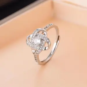Synthetic Four Leaf Clover Adjustable Ring For Women Pave Setting Lucky Charm Style Open Twist Stackable Promise Ring Daily Gift