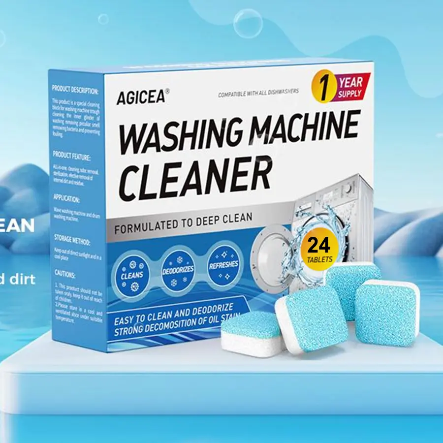 24-Pack Effervescent Automatic Washing Machine Cleaning Supplies - Floral Box, Lemon Scented Home Cleaning Products, Residue-Free All-Purpose Stain Remover, Deodorizer, Mold Remover, Septic Safe, Laundry Detergent Fragrance Enhancer