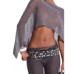 FashionWomen'sKnittedHollowOutOne-PieceTopHalterNeckShawlMulti-WayVacationStyleCamisoleShirtsWomenswearAsymmetricKnitPonchoKnitwearKnitting