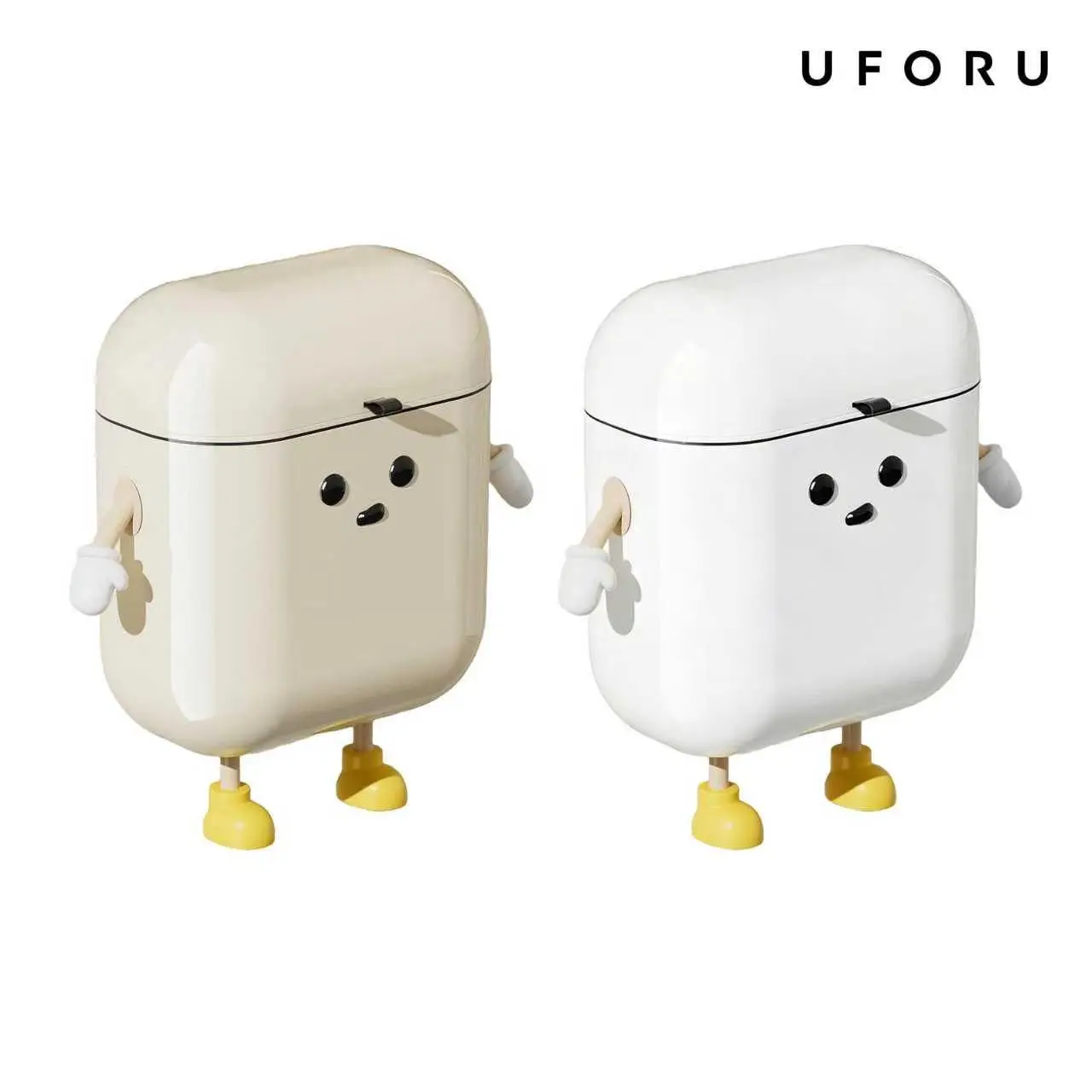 Home Trash Can Set - Cartoon Hand-Fit Hanging Bin with Hook + 1 Large-Capacity Waterproof Lidded Wall-Mount Bin, Garbage Can Organizer for Kitchen & Bathroom Storage