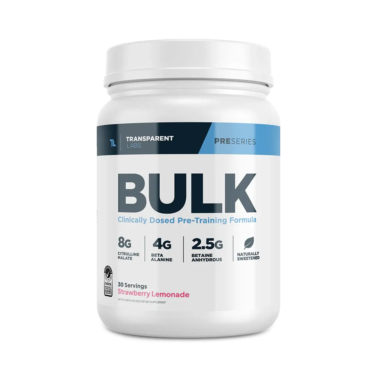 Transparent Labs BULK Natural Edible Pre-Workout Powder - US Sports Performance Workout Supplement, 30 Servings, 200mg Caffeine, Beta-Alanine, Strawberry Lemonade, Training Supplement Energy Boost Fitness Dietary Aid