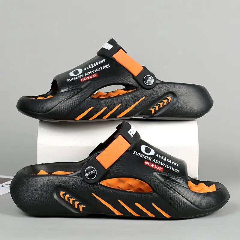 Men's Casual Letter Print EVA Slides with Thick Sole and Massaging Insole, Home-to-Outdoor Footwear for Summer Casual Wear, Slip On, Street, Eva Upper, Cushioned, Lightweight, Slippers, Multi-Function
