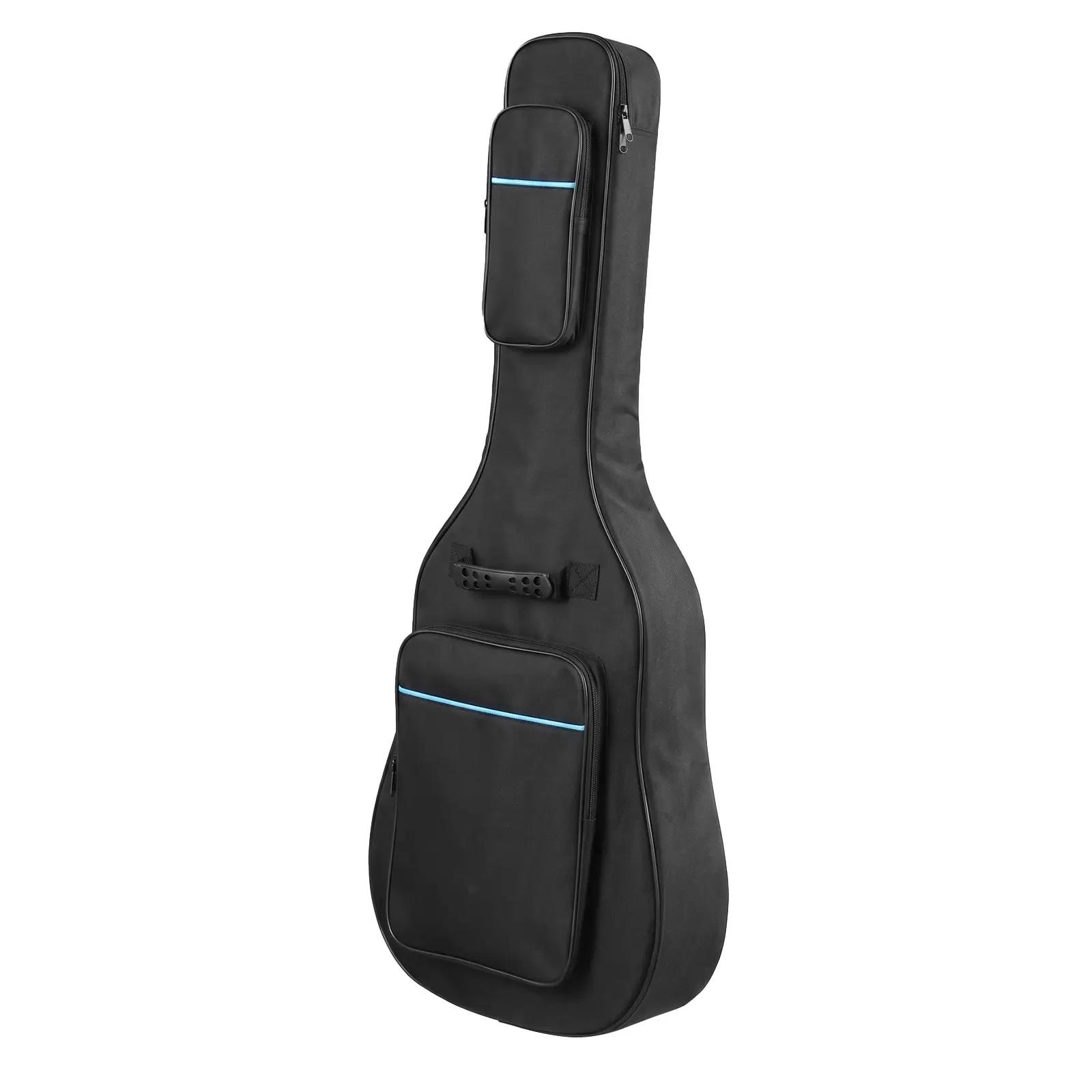 Unisex 41-Inch Acoustic Guitar Protective Bag - 600D Oxford Cloth, Black With Blue Line, Trendy Shockproof Case, Adjustable Shoulder Straps, for All Ages Beginners, Travel & Home Storage