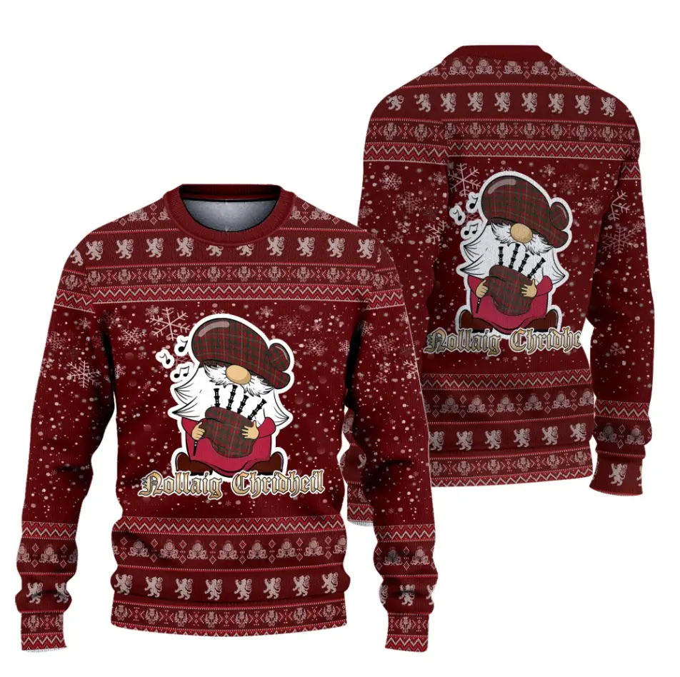Scottish Nollaig Chridheil Christmas Sweater – Red Tartan Gnome Ugly Holiday Knit Pullover | Cozy Gaelic Xmas Gift for Men & Women