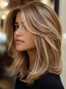 16 Inch Mixed Blonde Color Synthetic Fiber Lace Front Wig， Brown and Blonde Highlights 13x4 Lace Area Shoulder Length Layered Wavy Hair Durable and Stylish Material for Bags and Accessories, Perfect for Everyday Use, Layered Wigs, Lace Frontal