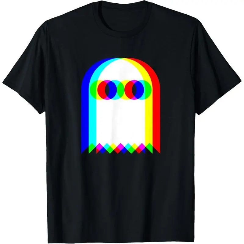 Men's/Women's Ghost Trippy Vaporwave Halloween Graphic Cotton T-Shirt - Natural, Soft Fabric, Round Neck, Casual Short-Sleeve Sports Top for Techno Rave EDM Music Parties