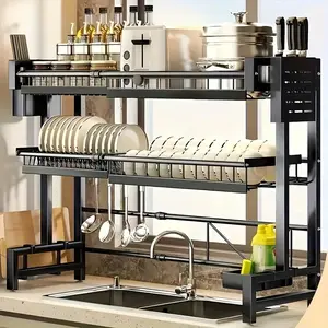 【Limited-Time Deal】Over Sink Rack Kitchen Over The Sink DishDrying Rack Organizer Large Space Saving DishDrainer Countertop Dishes Rack On CounterCaddy Utensil Metal Organizer  2 Tiers drying
