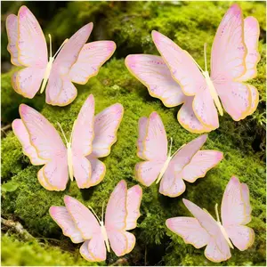 3D Butterfly Wall Decor - Gold Paper Butterflies Sticker for Balloon Arch Garland & Cake Topper - Removable Mural Decals for Baby Shower, Wedding, Nursery & Girls Room Decoration (Pink)