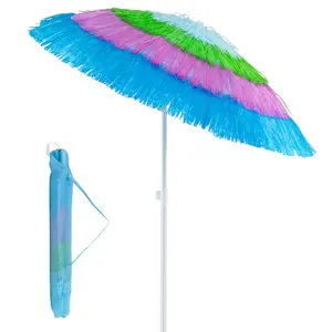 6FT Tiki Thatched Beach Umbrella, Tropical Hawaiian Patio Umbrella with 40° Tilt, Portable Sun Shade with Carry Bag for Beach, Tiki Bar & Pool outdoorfun