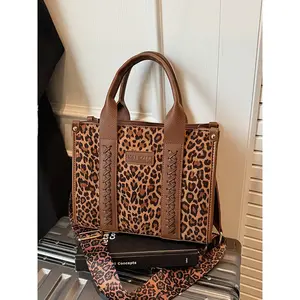 Large Capacity Leopard Print Tote Bag, Autumn Winter Casual Crossbody Bag, Best Selling Women's Vintage Tote Bag, Handbag with Zipper, Handbag Shoulder Purse