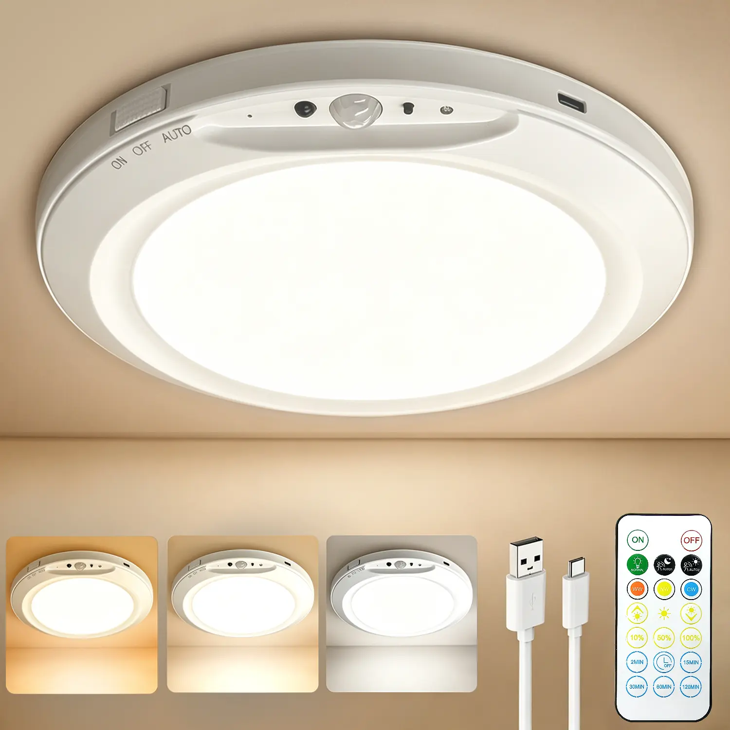 Modern Ultra-Thin Dimmable LED Ceiling Light, 7.08in with Remote Control, 3000K-6000K Color Temperature Adjustable, Timed Auto-Off, Suitable for Closets, Bathrooms