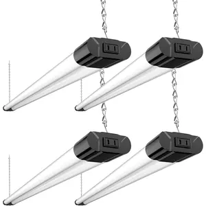 4 Pack Linkable LED Utility Shop Light, 4400 LM, Super Bright 6500K Cool Daylight, 4 FT Integrated Fixture for Garage, 40W Equivalent 250W, Surface + Suspension Mount, Black