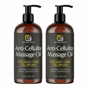 2PCS M3 Naturals 8oz Cellulite Massage Oil - Body & Skin Care Oil with Topical Collagen, Plant Stem Cells, Soothes, Restores Texture & Elasticity (EI Formula)