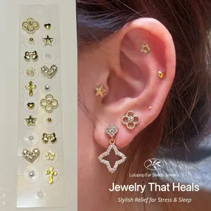 Non-Piercing Magnetic Ear Seeds Jewelry – Gold Clover, Heart, Star & Bow Designs | Auricular Point Stickers for Relaxation & Dainty Style ear seeding patches minimalist elegant ear seed earrings