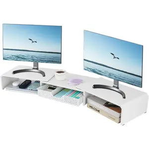 Dual  Stand Riser with Drawer, Desk Organizer and Accessories, Metal Laptop Stand for Desk, Workspace Desktop Stand for , Laptop, TV and  (White)