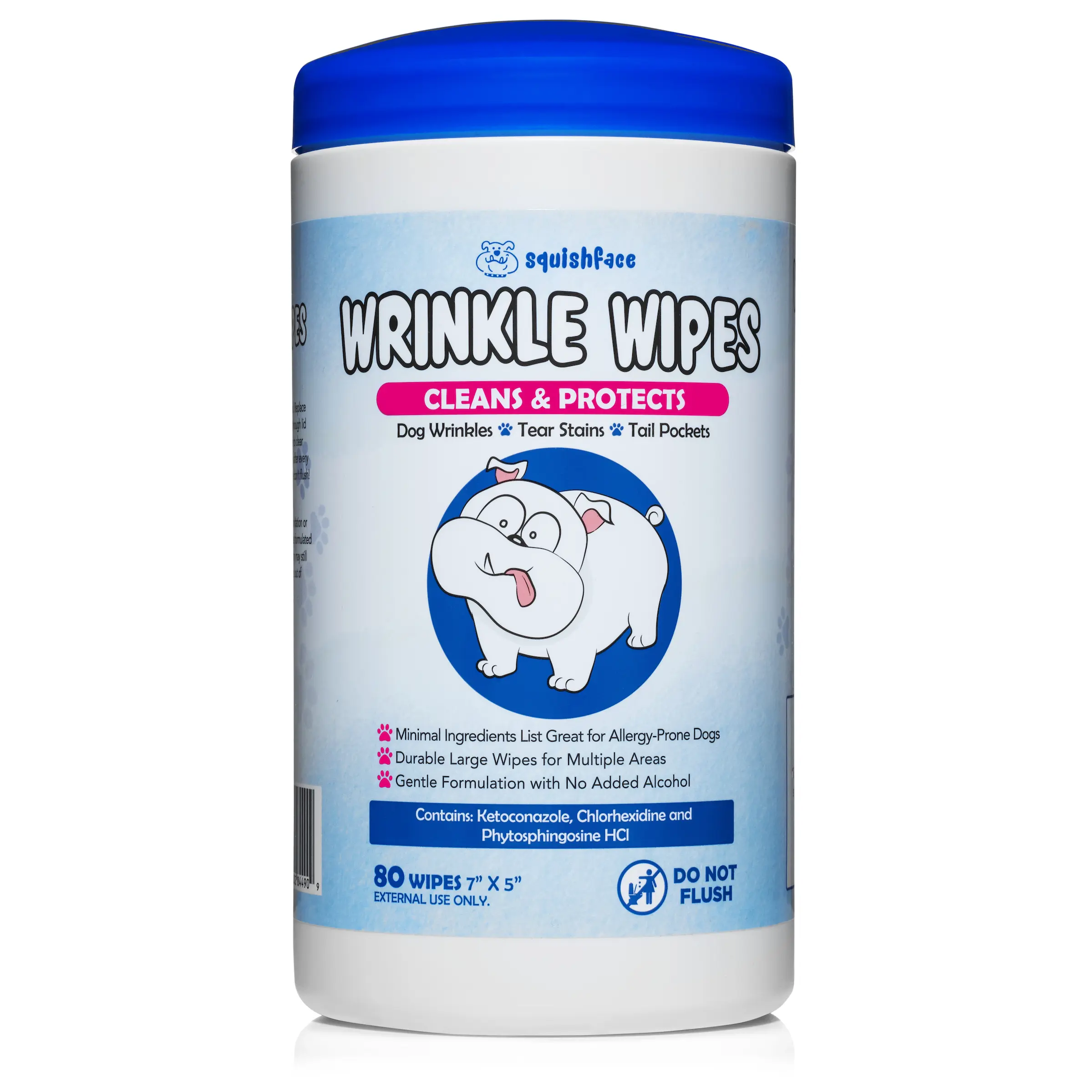 Squishface Wrinkle Wipes for Dog Wrinkles, Tear Stains & Skin Folds - Gentle Formula for Sensitive Skin - Extra Large 7" x 5"