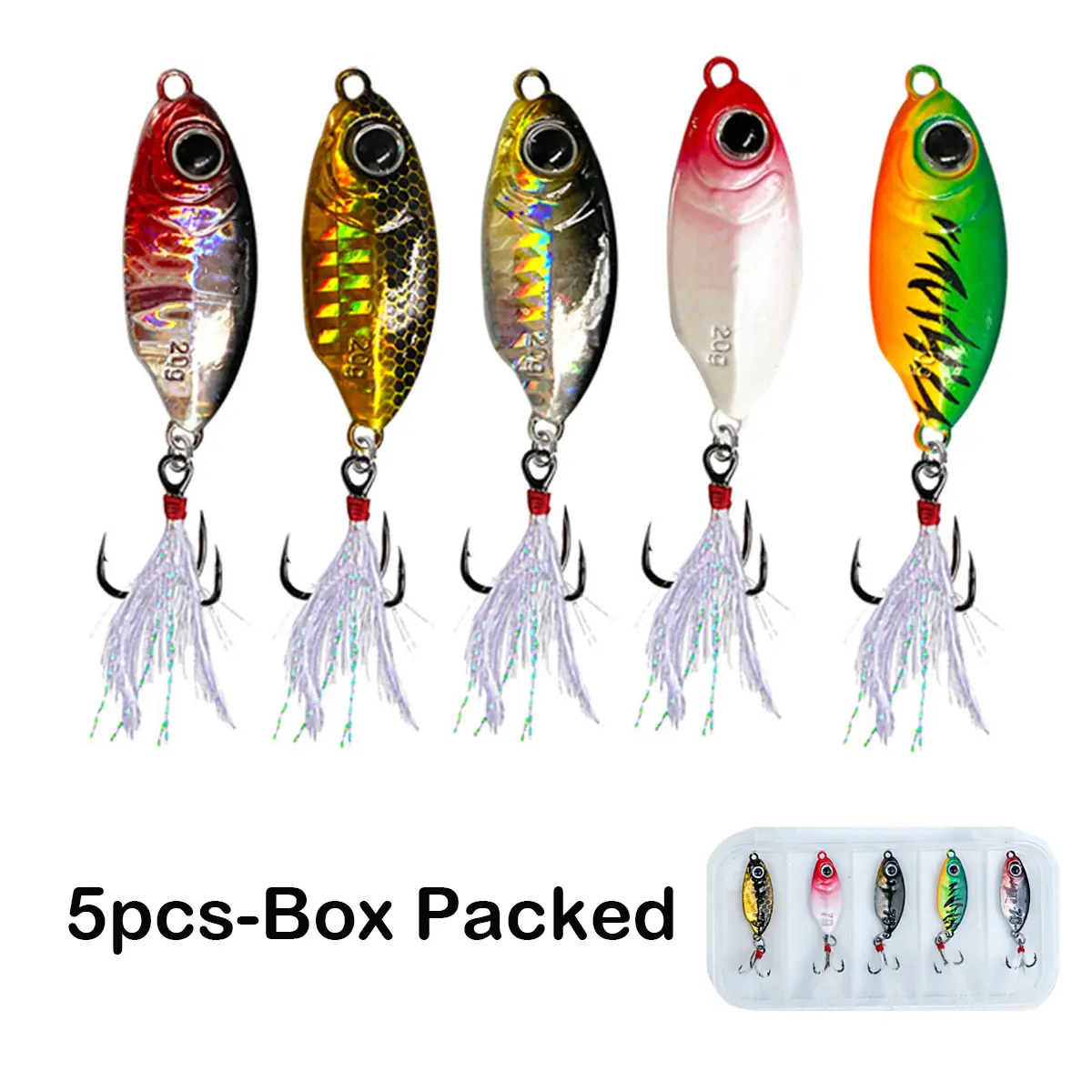 5-Piece Metal Jigs Fishing Lures Set, Sinking Spoons with 3D Fish Eyes and Realistic Swimming Action for Long Cast Reach, for Fresh & Salt Use, Fishing Gear And Equipment, Tackle Supplies, Fishing Tackle