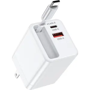 w Retractable iPhone Wall Charger USB C, in Fast Charging Block with Builtin Retractable Cable, USBC & USBA Multi Ports, Foldable Plug Travel Ac Power Adapter for Apple e  Pro e