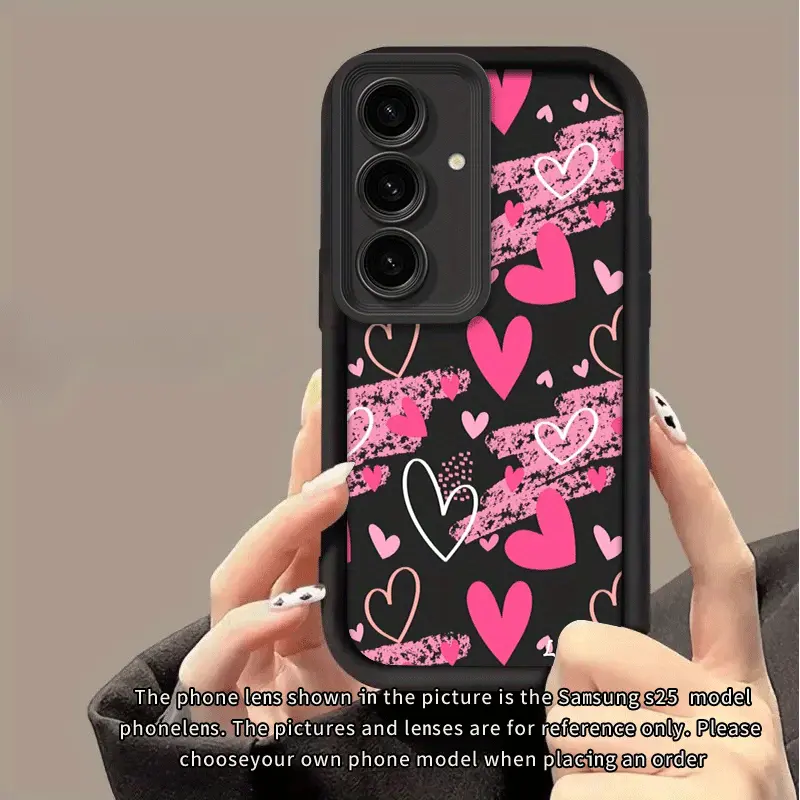 New Pink Graffiti Heart Silicone Phone Case for Samsung Galaxy S21-S25 Ultra, FE, S22-S24 Plus - Patterned, Soft TPU, Full Camera Lens Protection, Shockproof, Protective Rugged Cover, Accessories, Gift
