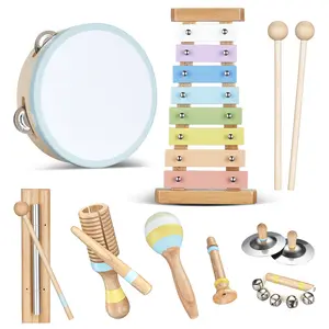 POGOLAB Toddler Musical Instruments Percussion Set, Montessori Wooden Toys for Kids, Tambourine Maraca Xylophone Cymbal, Hand Bells, Chime Bar, Ideal Christmas & Birthday Gift Young Children