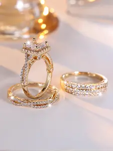 3 Pcs/Set Luxury Band Rings Set for Men & Women, Stackable Engagement Ring Jewelry Gift for Girls, Wedding Ring Set