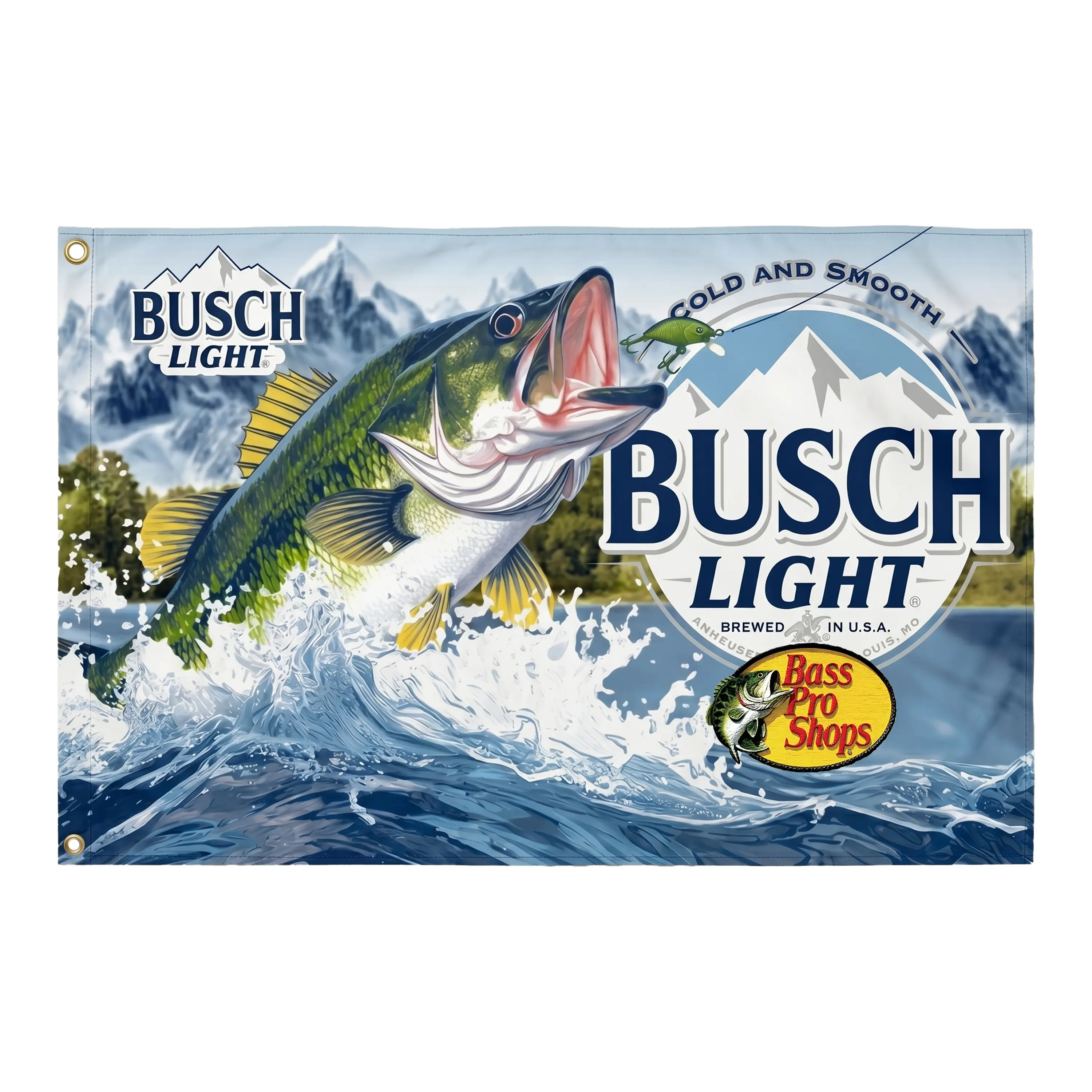 Busch Light Bass Pro Shops Wall Flag Tapestry, Blue Funny Fishing Beer Banner for Man Cave Garage Decor, College Dorm Room, Frat House Aesthetic, Summer Lake Day Outdoor Sign, Cool Largemouth Bass Art