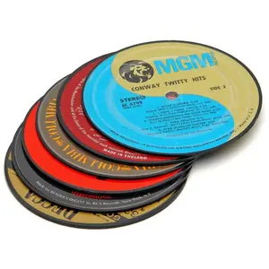 Vintage LP Record Coasters - Set of 6 Eco-Friendly Hand-Made from Recycled Vinyl Records 4" Diameter Perfect for Home or Office Use