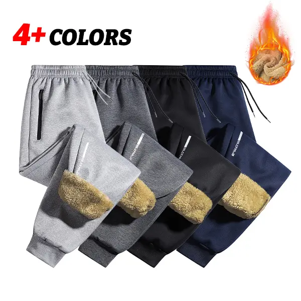 Men’s athletic jogger pants for middle-aged men with a slim fit; outer layer knit fabric resistant to pilling, featuring an inner fluffy fleece insulation layer for warmth. Suitable for light exercise activities like winter jogging and outdoor walks; avai