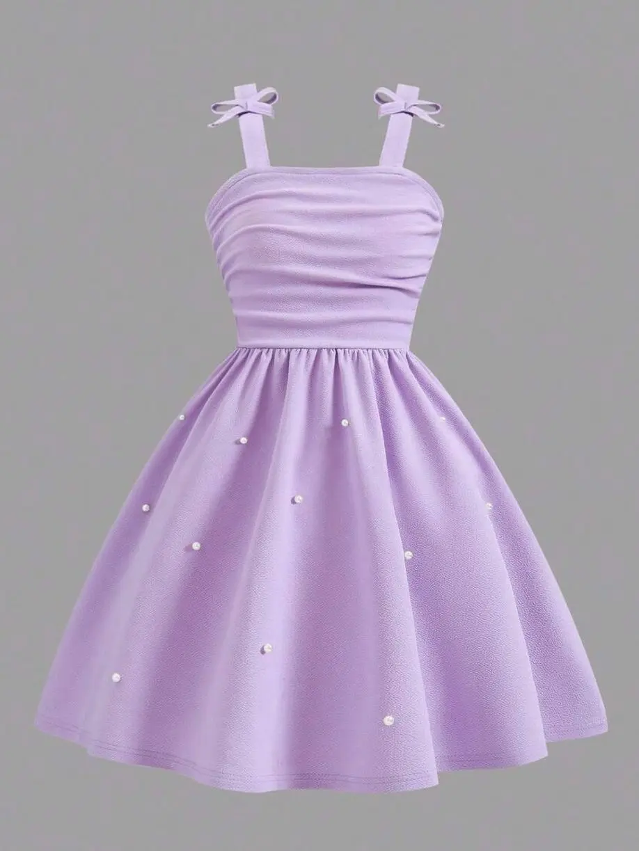 Cute Royal Blue Sleeveless Spaghetti Strap Dress - Plain, Flared Hem - Girls Casual Summer Dress