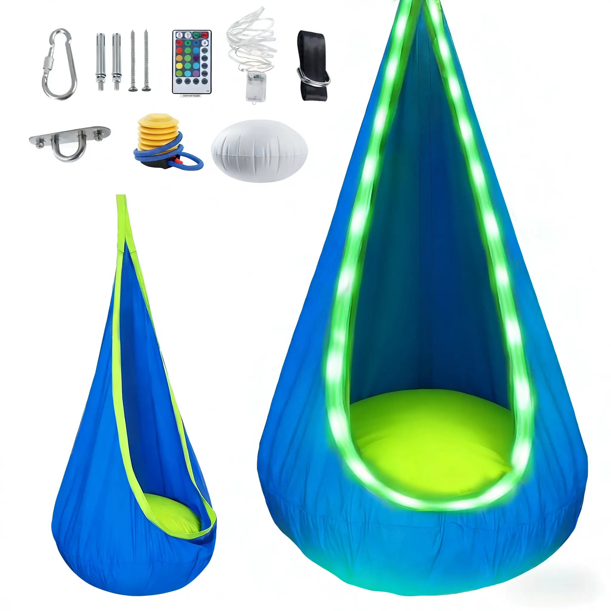 Modern Kids Hanging Pod Hammock Swing with 16-Color LED Lights & Remote, Durable Indoor-Outdoor Furniture for Playrooms and Bedrooms, Hanging Chair