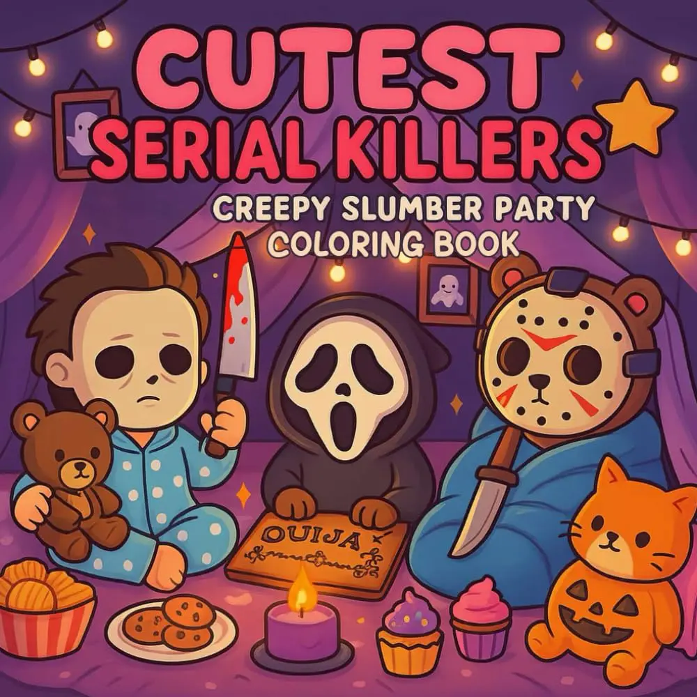 Cutest Serial Killers: Creepy Slumber Party Coloring Book for Adults and Teens: Adorable Yet Creepy of Slasher Icons in Pajamas, Midnight Snacks, and Twist (Cutest Serial Killers Coloring Book) Paperback