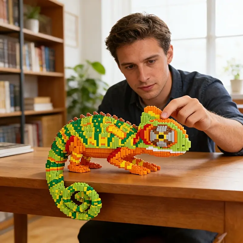Chameleon 3D Puzzle Animal Building Blocks Decoration, Art Puzzles Gift, Bookshelf Home Office Cabinet Decor, Party Living Room TV Stand Display, Ideal Gift