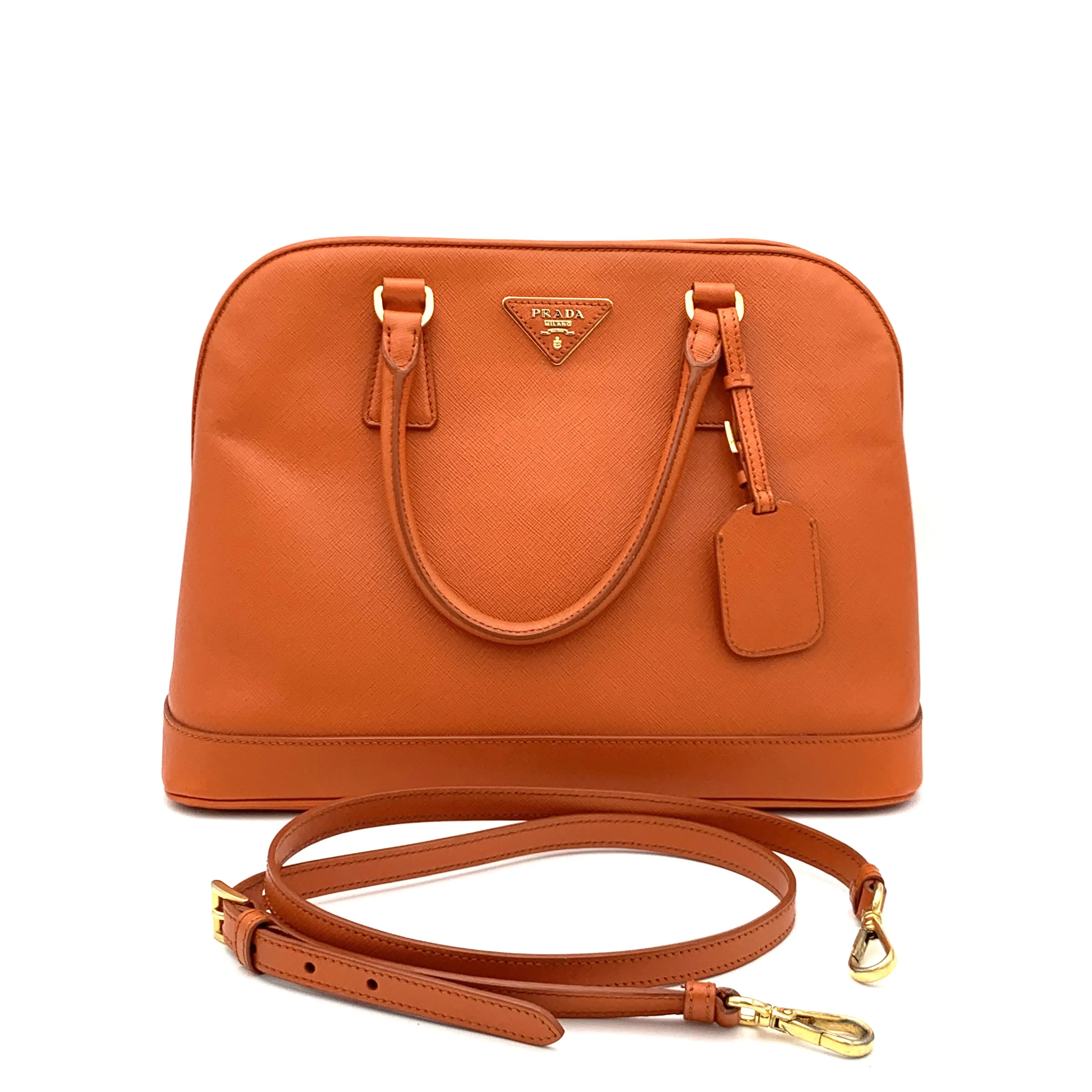 Pre-owned PRADA Leather Shoulder Bag Open Promenade Saffiano Orange Large W/N/A #4751
