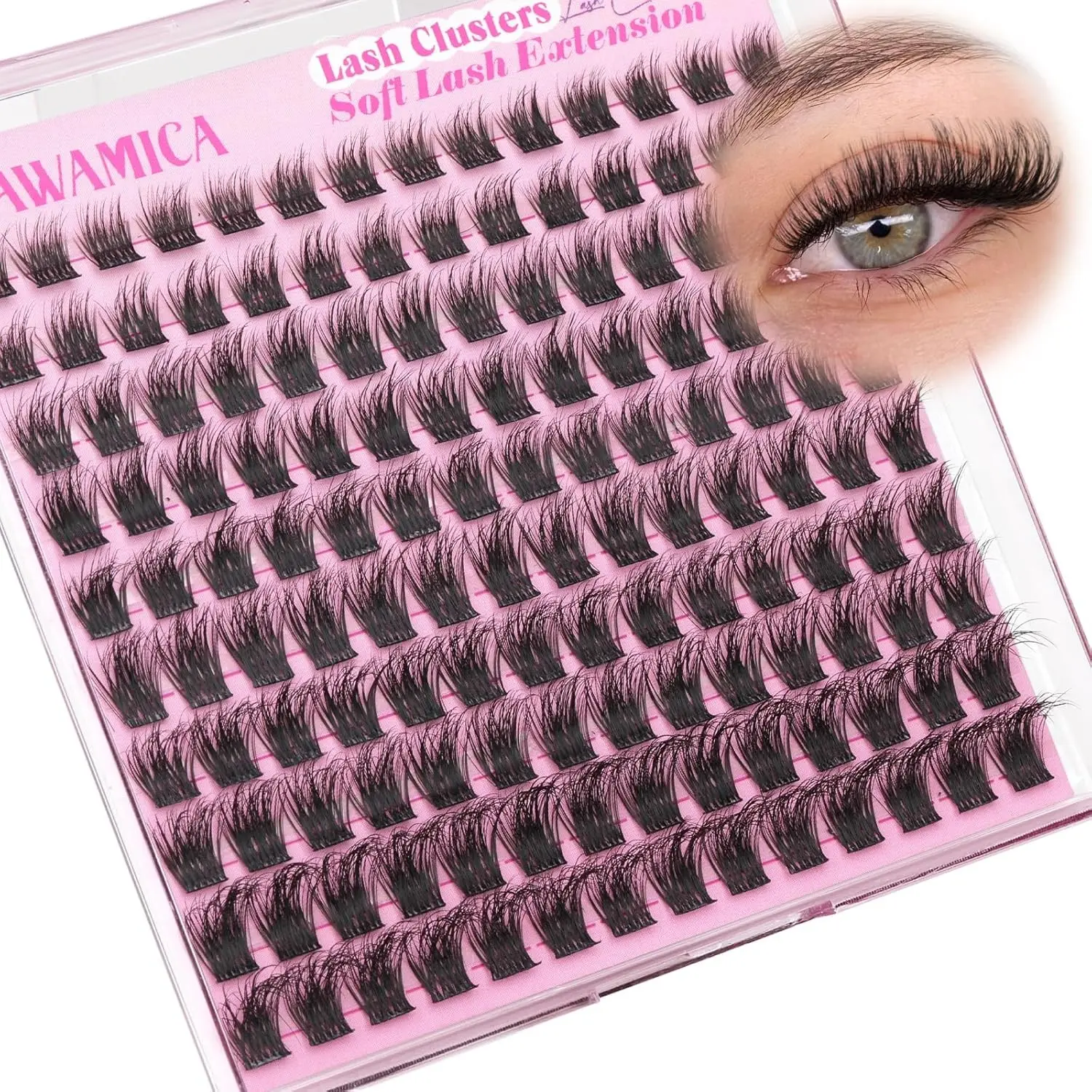 Natural Eyelash Clusters 8-14mm Short Lashes, Volume Lash Clusters, Volume Fluffy Lashes, Fine CC Curled Individual Lashes, Daily Use Cluster False Eyelashes with Soft Band
