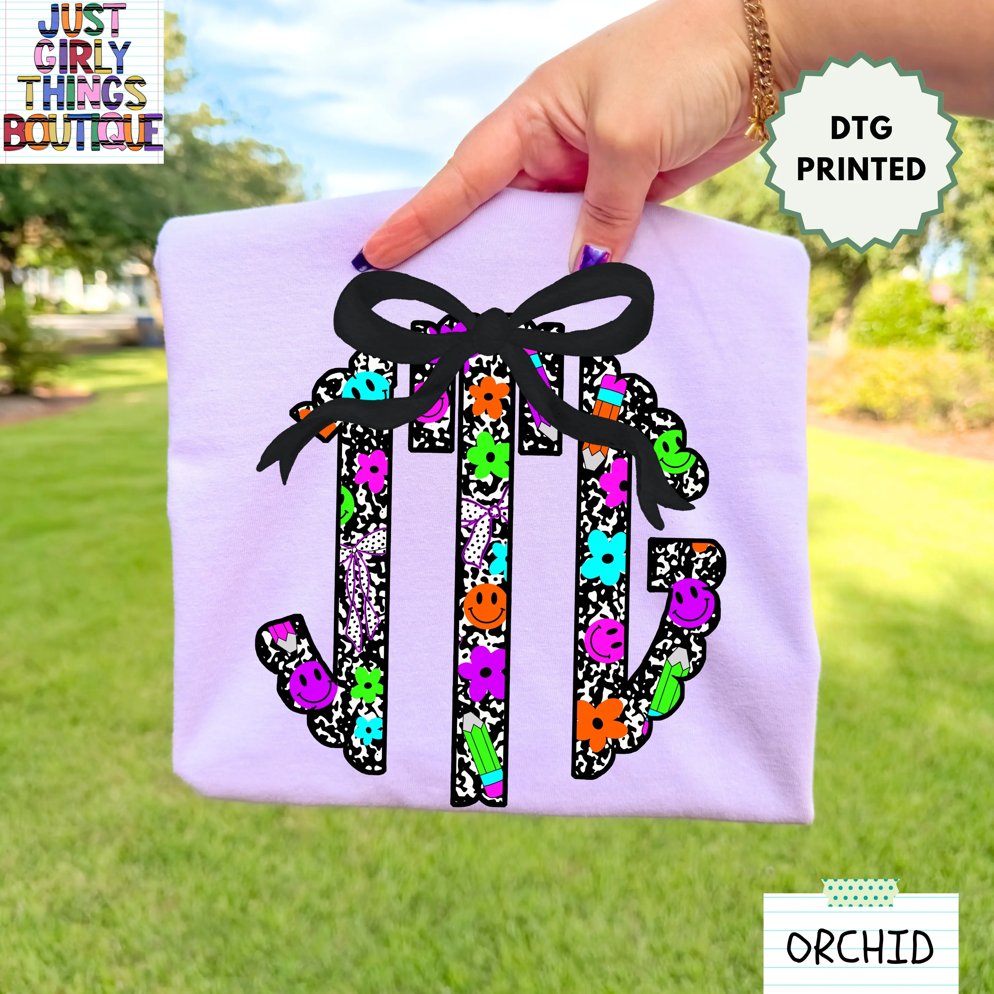 Custom Teacher Composition Notebook Smile Face Floral Monogram Shirt (Leave First Name Initial, Last Name Initial, Middle Name Initial in Notes at Checkout), Custom Name Shirt, Personalized Name Shirt, Custom Monogram Shirt, Teacher Monogrammed Shirt