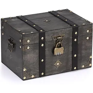 Wooden Treasure Chest with Lock,  Pirate Chest Keepsakes Box for  Gifts,  Treasure Storage Decorative Box for   Collectibles, Large