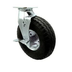 10 Inch Swivel Pneumatic Caster - Black Rubber Wheel and Top Lock Brake and Bolt on Swivel Lock - Heavy Duty Caster - 350 lbs. Capacity/Caster - Service Caster Brand