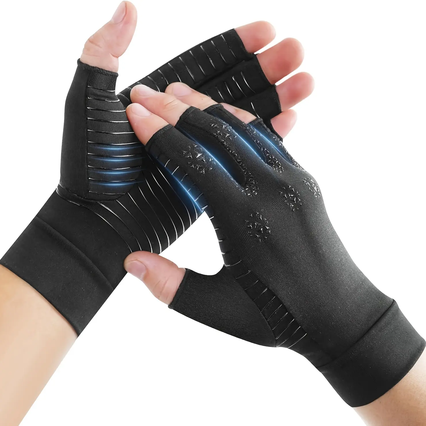Compression Gloves Made of Copper Fiber - Non-Slip Grip, Designed for Wrist Tunnel Syndrome, Tennis, And Gym Use - Breathable Sports Gloves, Snug Fit, Suitable for Both Men And Women - Ideal for Typing, Cycling, Driving, And Fitness Training - Hand