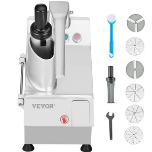 【Summervibes】VEVOR Food Processor & Vegetable Chopper,  2 Feeding Holes Food-Grade Stainless Steel Food Processor Chopper with Detachable 6 Blades, 3mm/5mm/7mm/10mm Shredder, 2mm/4mm Slicer, for Vegetables, Fruit