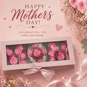 Beautiful candle gift for MOM in a pink box full of pink roses