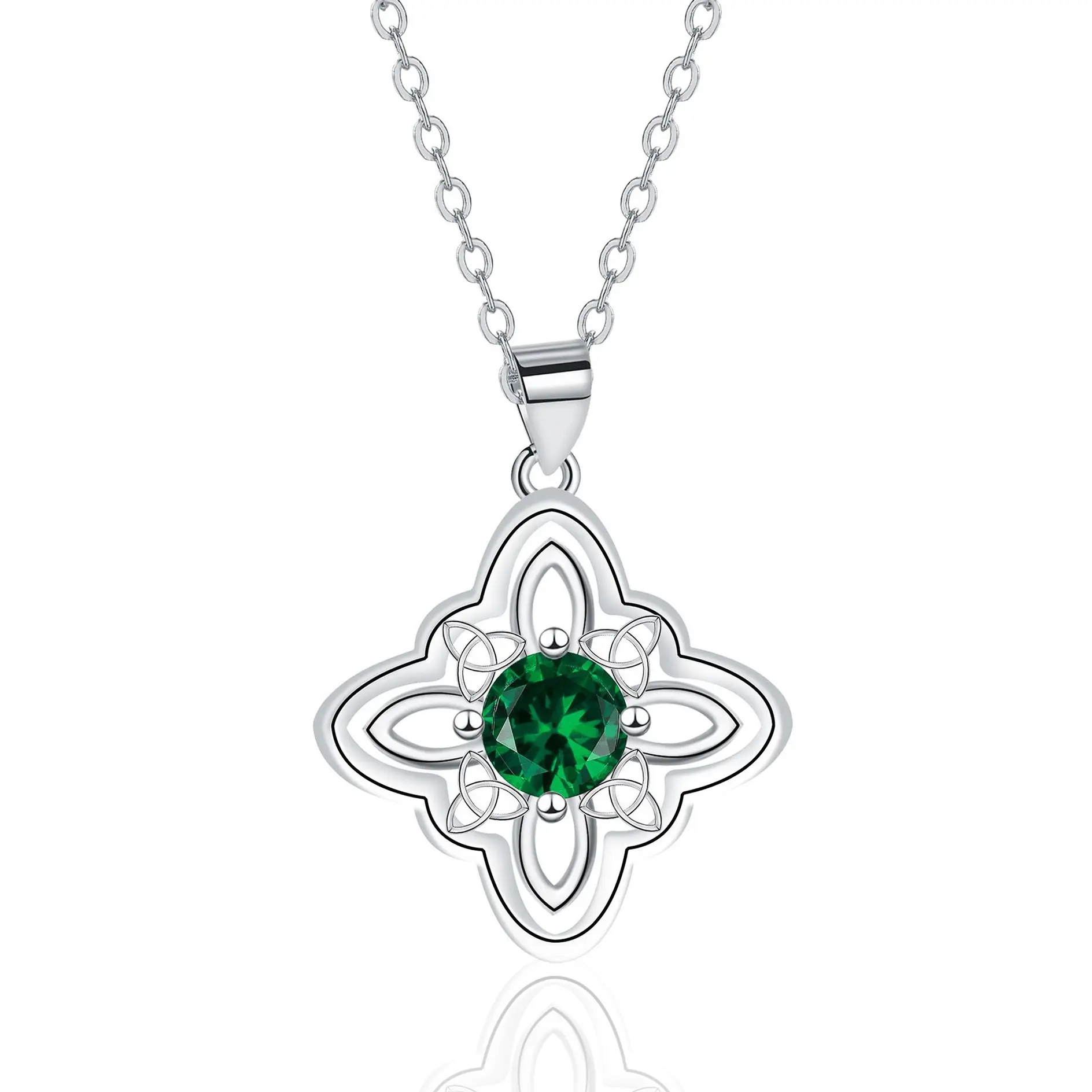 925 Sterling Silver Celtic Knot Necklace for Women, Green Cubic Zirconia Irish Commemorative Faith Pendant, Symbol of Blessing, Protection & Connection, Gift for Birthday Anniversary Christmas Elegant Daily Wear