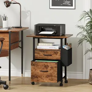 2 Drawer File Cabinet with 24'' Extended Desktop, Mobile, Side Bag, Fits A4/Letter Size, Rolling Printer Stand, Home Office, Filing Cabinet, Fabric Drawer