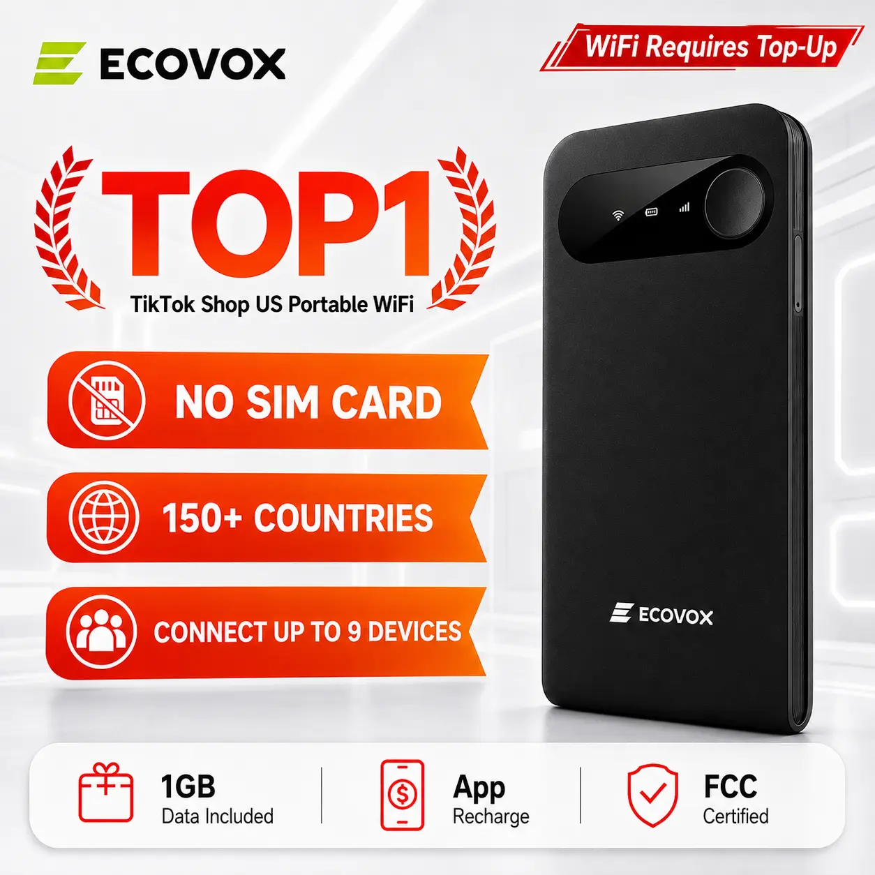 ECOVOX 2026 Upgraded WiFi 6 Mini Pocket WiFi | 4G LTE No Contract No SIM Required | Pay-As-You-Go Multi-Carrier Router | 3.5 oz Ultra-Light Multi-Device Share | Car Travel Essentials Road Trip Must Haves, Back to School