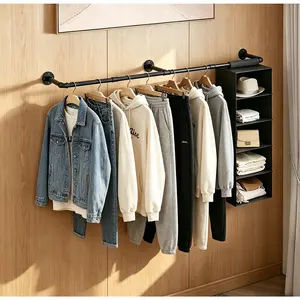 [HUOMAQFAN] Industrial Pipe Wall-Mounted Clothes Rack, 72Inch Hanging Rod for Home Storage (Home Supplies, Hooks & Shelves)