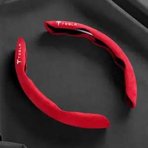 2pcs Car Suede Steering Wheel Cover for Tesla Model 3 Model Y Model S Model X Roadster, Anti-Slip Leather Accessories, Comfortable and Durable Fit