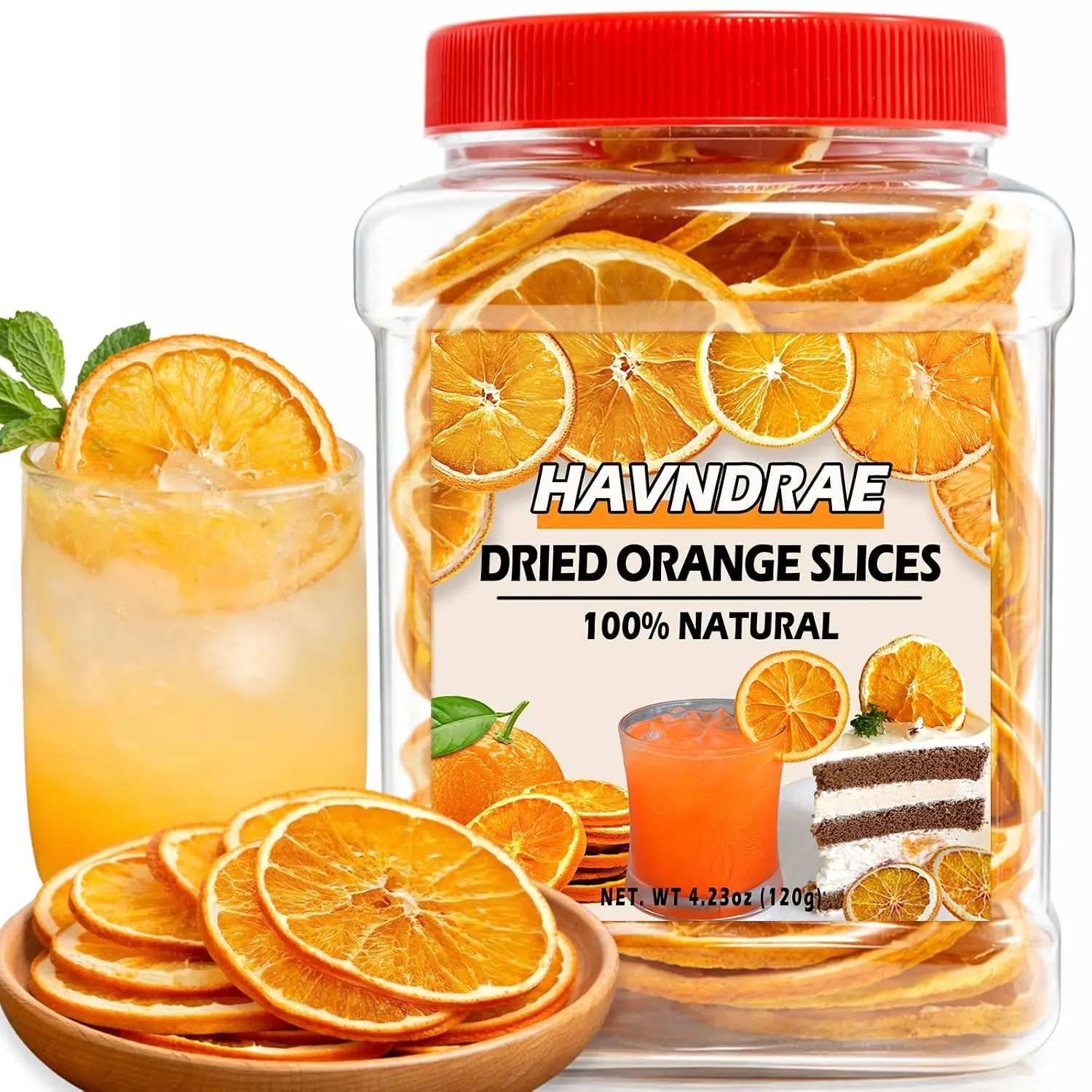 4.23oz Low-Temp Dry Natural Orange Dried Slices in Resealable Jar, No Sugar Added Citrus for Cocktail Garnish, Baking, Plant-Based Gluten-Free Snack (approx. 40 slices)