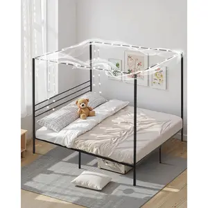 VEVOR King Size Canopy Bed Frame, Metal Canopy Bed with Four Posters Design, Heavy Duty Steel Slats Support, Underbed Storage Space, No Box Spring Needed, Easy Assembly, Black