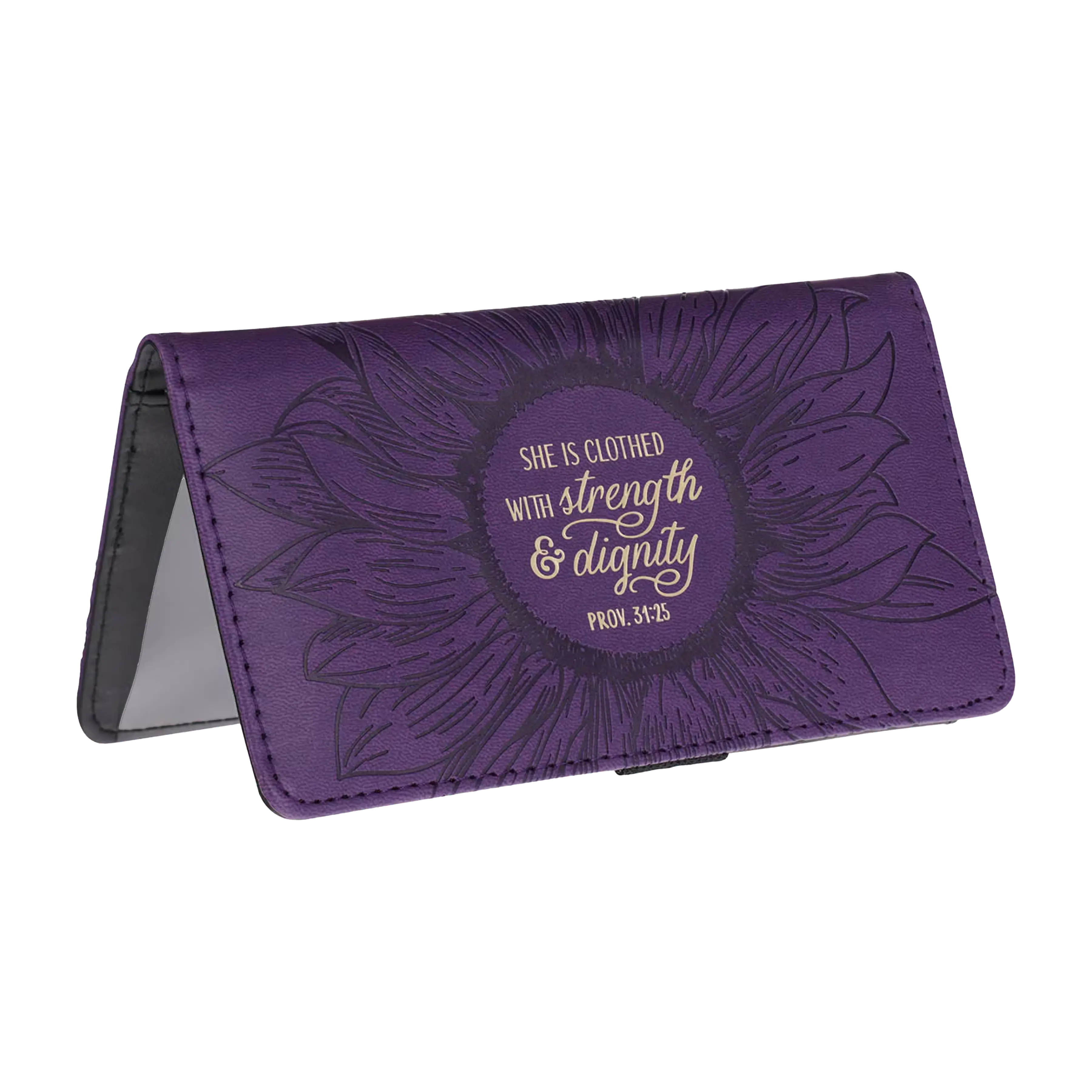 Purple Faux Leather Checkbook Cover with Proverbs 31:25 Strength and Dignity Design, Office Accessories, Desk Organizer