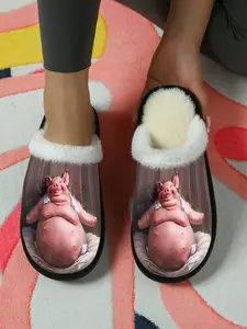 Animal Pig Print Party Cotton Slippers Fashion Fluzzy Flurry 2025 2026 Fall & Winter New Home Indoor Outdoor Cotton Slippers, Casual Textile Slip-On Shoes