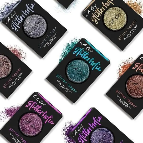 L.A. Girl Glitterholic Glitter Topper 8 Shades Multi-Dimensional Shine Formula with Built-In Base FDA Approved for Lid Inner Corner & Under Eye Camouflage